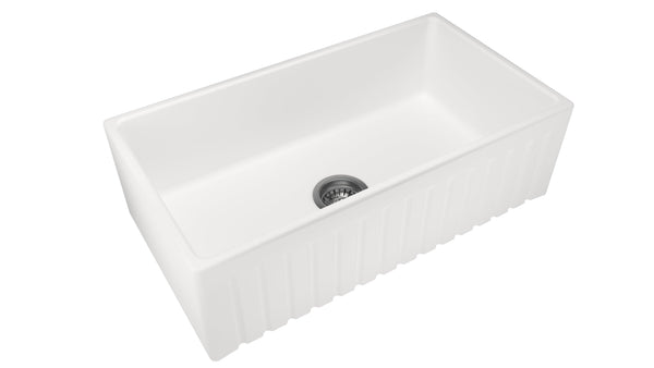 33" Fine Fireclay Apron Front Farmhouse Single Bowl Kitchen Sink in Gloss White - Reversible | BS331810SBR - BURLY FINE FIRECLAY SINKS