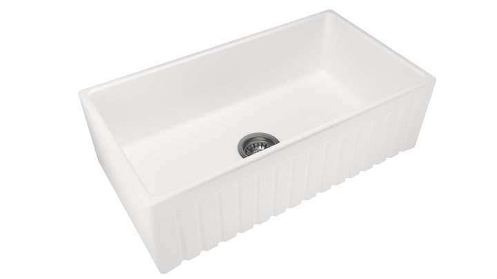33" Fine Fireclay Apron Front Farmhouse Single Bowl Kitchen Sink in Gloss White - Reversible | BS331810SBR - BURLY FINE FIRECLAY SINKS